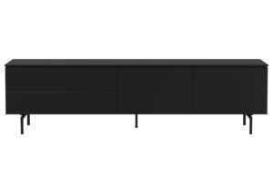 Černý lakovaný TV stolek Tenzo Plain 210 x 45 cm s kovovou podnoží