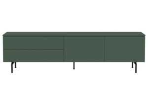 Zelený lakovaný TV stolek Tenzo Plain 210 x 45 cm s kovovou podnoží