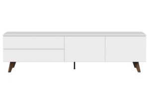 Bílý lakovaný TV stolek Tenzo Plain 210 x 45 cm s dřevěnou podnoží