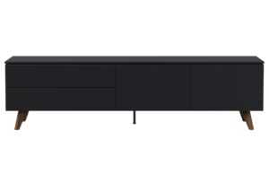 Černý lakovaný TV stolek Tenzo Plain II. 210 x 45 cm s dřevěnou podnoží