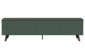 Zelený lakovaný TV stolek Tenzo Plain 210 x 45 cm s dřevěnou podnoží