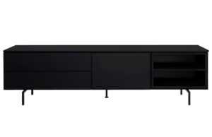 Černý lakovaný TV stolek Tenzo Plain II. 210 x 45 cm s kovovou podnoží