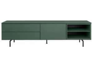 Zelený lakovaný TV stolek Tenzo Plain II. 210 x 45 cm s kovovou podnoží