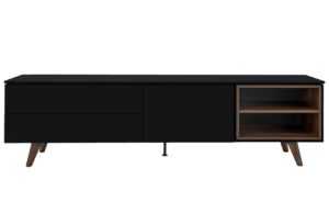 Černý lakovaný TV stolek Tenzo Plain III. 210 x 45 cm s dřevěnou podnoží