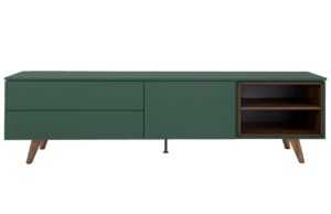 Zelený lakovaný TV stolek Tenzo Plain II. 210 x 45 cm s dřevěnou podnoží