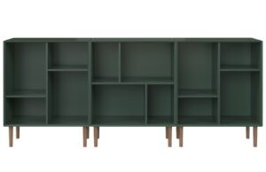 Zelená lakovaná knihovna Tenzo Z 210 x 32 cm s dřevěnou podnoží